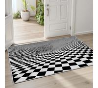 Pggong Tapis Enfant Carrea Noir et Blanc Géométrique Paillasson 60x90cm Minimaliste Abstrait Moderne Tapis Entree Interieur Lavable Doux à Poils Courts Antidérapant pour Cuisine Chambre à Coucher