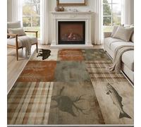 Pggong Tapis Enfant Carrea Patchwork Ferme Vintage Paillasson 60x90cm Ours Brun Poisson Animaux Sauvages Tapis Entree Interieur Lavable Doux à Poils Courts Antidérapant pour Cuisine Chambre à Coucher
