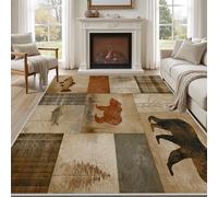 Pggong Tapis Enfant Carrea Patchwork Ferme Vintage Paillasson 60x90cm Ours Brun Renne Animaux Sauvages Tapis Entree Interieur Lavable Doux à Poils Courts Antidérapant pour Cuisine Chambre à Coucher