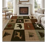 Pggong Tapis Enfant Carrea Patchwork Ferme Vintage Paillasson 60x90cm Ours Brun Renne Animaux Sauvages Tapis Entree Interieur Lavable Doux à Poils Courts Antidérapant pour Cuisine Chambre à Coucher