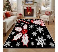 Pggong Tapis Enfant Décoratif de Noël Noir et Blanc Paillasson 60x90cm Flocon de Neige Canne en Bonbon Tapis Entree Interieur Lavable Doux à Poils Courts Antidérapant pour Cuisine Chambre à Coucher