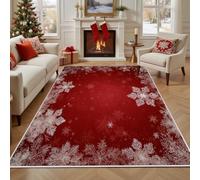 Pggong Tapis Enfant Flocon de Neige Rot Paillasson 60x90cm Décoratif de Noël Joyeux Noël Tapis Entree Interieur Lavable Doux à Poils Courts Antidérapant pour Cuisine Chambre à Coucher
