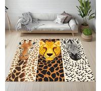 Pggong Tapis Enfant, Girafe Léopard Zèbre Safari Animal Tapis Animaux Sauvages Savane Épissage Doux à Poils Courts 60x90cm, Lavable, Antidérapant, pour Le Chambre à Coucher