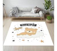 Pggong Tapis Enfant Mignon Ours Peluche Avion Dessin Animé Paillasson 60x90cm Ciel étoilé Étoiles Nuage Tapis Entree Interieur Lavable Doux à Poils Courts Antidérapant pour Cuisine Chambre à Coucher