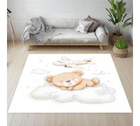 Pggong Tapis Enfant Mignon Ours Peluche Avion Dessin Animé Paillasson 60x90cm Ciel étoilé Étoiles Nuage Tapis Entree Interieur Lavable Doux à Poils Courts Antidérapant pour Cuisine Chambre à Coucher