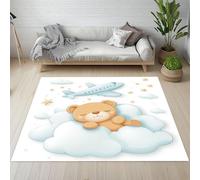 Pggong Tapis Enfant Mignon Ours Peluche Avion Dessin Animé Paillasson 60x90cm Ciel étoilé Étoiles Nuage Tapis Entree Interieur Lavable Doux à Poils Courts Antidérapant pour Cuisine Chambre à Coucher