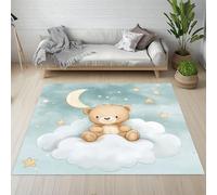 Pggong Tapis Enfant Mignon Ours Peluche Dessin Animé Paillasson 60x90cm Ciel étoilé Étoiles Lune Nuage Tapis Entree Interieur Lavable Doux à Poils Courts Antidérapant pour Cuisine Chambre à Coucher