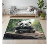 Pggong Tapis Enfant, Motif Panda Mignon Forêt Bambou Tapis Animal Imprime Oriental Chinois Doux à Poils Courts 60x90cm, Lavable, Antidérapant, pour Le Chambre à Coucher