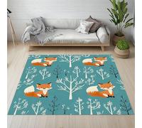 Pggong Tapis Enfant, Motif Renard Mignon Montagne Arbre Doux à Poils Courts, Tapis Animaux Dessin Animé Jungle 60x90cm, Lavable, Antidérapant, pour Le Chambre à Coucher