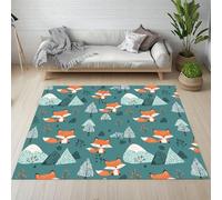 Pggong Tapis Enfant, Motif Renard Mignon Montagne Arbre Montagne Doux à Poils Courts, Tapis Animaux Dessin Animé 60x90cm, Lavable, Antidérapant, pour Le Chambre à Coucher