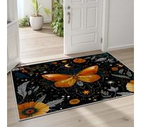 Pggong Tapis Enfant Papillon Gothique Lune Étoilée Paillasson 60x90cm Fleurs Sauvages Vintage Tapis Entree Interieur Lavable Doux à Poils Courts Antidérapant pour Cuisine Chambre à Coucher