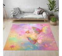 Pggong Tapis Enfant, Papillon Insecte Étoiles Ciel étoilé Tapis Luxe Conte de Fées Esthétique Doux à Poils Courts 60x90cm, Lavable, Antidérapant, pour Le Chambre à Coucher