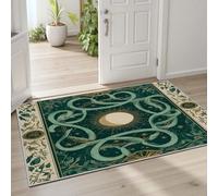 Pggong Tapis Enfant Serpent Reptile Soleil et Lune Paillasson 60x90cm Feuilles de Plantes Vertes Tapis Entree Interieur Lavable Doux à Poils Courts Antidérapant pour Cuisine Chambre à Coucher
