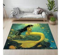 Pggong Tapis Enfant, Sirène Monde sous-Marin Luxe Doux à Poils Courts, Tapis Poisson Vie Marine Animaux Marins 60x90cm, Lavable, Antidérapant, pour Le Chambre à Coucher
