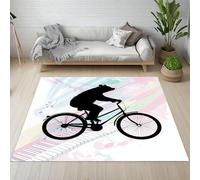Pggong Tapis Enfant, Vélo Ours Amusant Rayures Dégradé Tapis Piano Note de Musique Doux à Poils Courts 60x90cm, Lavable, Antidérapant, pour Le Chambre à Coucher