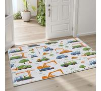 Pggong Tapis Excavateur Tracteur Voiture Grue Tapis Antidérapant Chantier de Construction Dessin Animé Paillasson Enfant Lavable Poils Ras Doux 80x160 cm pour Salon Chambre à Coucher