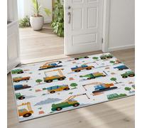 Pggong Tapis Excavateur Voiture Grue Dessin Animé Tapis Antidérapant Chantier de Construction Enfant Paillasson Enfant Lavable Poils Ras Doux 80x160 cm pour Salon Chambre à Coucher