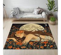Pggong Tapis Femme Fleurs Sauvages Plante Pastoral Tapis Doux Pleine Lune Dessin Animé Paillasson D'entrée Intérieur Lavable en Machine Poils Ras Antidérapant 40x60 cm pour Cuisine