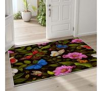 Pggong Tapis Fleur Sauvages Style Pastoral Tapis Antidérapant Papillon Floral Ferme Botanique Paillasson Enfant Lavable Poils Ras Doux 80x160 cm pour Salon Chambre à Coucher