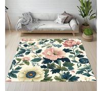 Pggong Tapis Fleurs Sauvages Multicolore Tapis Doux Feuille Plantes Vert Printemps Paillasson D'entrée Intérieur Lavable en Machine Poils Ras Antidérapant 40x60 cm pour Cuisine