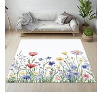 Pggong Tapis Fleurs Sauvages Printemps Coquelicot Lavande Tapis Doux Floral Plante Pastoral Paillasson D'entrée Intérieur Lavable en Machine Poils Ras Antidérapant 40x60 cm pour Cuisine