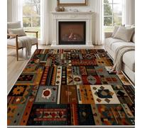 Pggong Tapis Géométrique Carrea Patchwork Traditionnel Tapis Doux Vintage Rayures Ethnique Paillasson D'entrée Intérieur Lavable en Machine Poils Ras Antidérapant 40x60 cm pour Cuisine