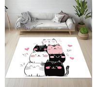 Pggong Tapis Imprime Chat Mignon Coeur Antidérapant, Poils Ras Doux, Rugs Animal de Compagnie Dessin Animé Lavable, Tapis 80x160 cm, pour Le Salon, Chambre à Coucher
