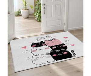Pggong Tapis Imprime Chat Mignon Coeur Antidérapant, Poils Ras Doux, Rugs Animal de Compagnie Dessin Animé Lavable, Tapis 80x160 cm, pour Le Salon, Chambre à Coucher