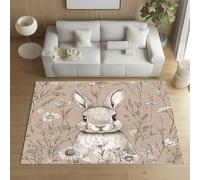 Pggong Tapis Lapin et Chrysanthème Enfant, Paillasson Peinture Feuille Floral Dessin Animé Animaux Doux à Poils Courts, 60x90cm, Lavable, Antidérapant, pour Le Chambre à Coucher