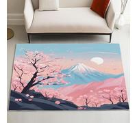 Pggong Tapis Mont Fuji Fleurs de Cerisier Enfant, Paillasson Paysage Naturel Doux à Poils Courts, Tapis Style Japonais 60x90 cm, Lavable, Antidérapant, pour Le Chambre à Coucher