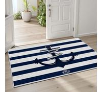 Pggong Tapis Motif Ancre Rayures Maritime Thème Océan Paillasson Interieur Nautique Rayures Bleu Blanc Tapis Antidérapant Lavable 160x200cm Doux Poils Ras pour Bureau Salon Chambre à Coucher