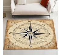 Pggong Tapis Motif Boussole Carte 120x160 cm, Paillasson Nautique Maritime Poils Ras Doux, Tapis Thème Marins Lavable, Antidérapant, pour Le Salon, Chambre à Coucher