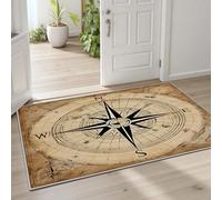 Pggong Tapis Motif Boussole Carte Poils Ras Doux, Antidérapant, Paillasson Nautique Maritime Lavable, Thème Marins Tapis 80x160 cm, pour Le Salon, Chambre à Coucher