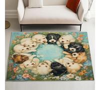 Pggong Tapis Motif Chien Mignon Intérieur, Paillasson Animal de Compagnie 80x120 cm, Tapis Feuille Fleur Botanique Doux Poils Ras, Antidérapant, Lavable, pour Le Chambre à Coucher