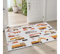 Pggong Tapis Motif Grue Excavateur Dessin Animé Enfant, Paillasson Voiture Chantier de Construction Doux à Poils Courts, 60x90cm, Lavable, Antidérapant, pour Le Chambre à Coucher