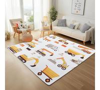 Pggong Tapis Motif Grue Excavateur Dessin Animé Enfant, Paillasson Voiture Chantier de Construction Doux à Poils Courts, 60x90cm, Lavable, Antidérapant, pour Le Chambre à Coucher