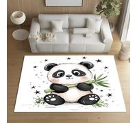 Pggong Tapis Motif Panda Mignon Bambou Étoiles 120x160cm, Paillasson Animaux Dessin Animé Chinois Poils Ras Doux, Lavable, Antidérapant, pour Le Salon, Chambre à Coucher