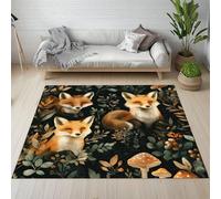 Pggong Tapis Renard Animaux Sauvages Dessin Animé Paillasson Interieur Feuille Botanique Jungle Forêt Tapis Antidérapant Lavable 160x200cm Doux Poils Ras pour Bureau Salon Chambre à Coucher