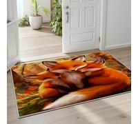 Pggong Tapis Renard Mignon Enfant, Paillasson Animaux Dessin Animé Feuille Botanique Doux à Poils Courts, 60x90cm, Lavable, Antidérapant, pour Le Chambre à Coucher