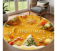 Pggong Tapis Rond 100cm Décoration de Noël Sapin de Noël Tapis Rond Boules Flocon Sucre d’Orge Paillasson Lavable en Machine, Moquette Poil Bas, pour Salon, Chambre, Cuisine, Nursery