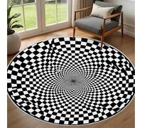 Pggong Tapis Rond 80cm Illusion d'optique Microfibre Tapis Vortex Illusion Noir et Blanc Circulaire Paillasson Poil Bas, Antidérapant pour D'entrée Intérieur Salon, Salle à Manger