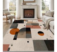 Pggong Tapis Salon Moderne Abstrait Géométrique Tapis 120x160cm Motif Cercle Minimaliste Épissage Paillasson Doux Poils Ras Lavable Antidérapant pour Chambre Cuisine Bureau