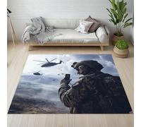 Pggong Tapis Salon Soldat Guerre Hélicoptère Camouflage Tapis 120x160cm Thème Militaire Paillasson Doux Poils Ras Lavable Antidérapant pour Chambre Cuisine Bureau