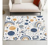 Pggong Univers Système Solaire Tapis Enfant, Galaxie Planète Star Tapis Doux à Poils Courts, Motif Arc-en-Ciel Tapis 60x90 cm, Lavable en Machine, Antidérapant, pour Le Chambre à Coucher