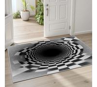 Pggong Vortex Illusion Tapis Doux à Poils Courts, Illusion d'optique Motif Damier Paillasson Lavable, Moderne Décoration Tapis Antidérapant, 40x60 cm, pour Le Salon, Chambre à Coucher