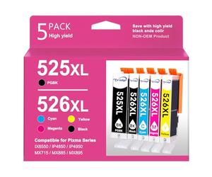 PGI-525XL CLI-526XL Cartouches d'encre Remplacement pour Canon 525 526 Multipack Compatible pour Cartouche Canon 526 525 pour MX895 IX6550 MX715 IP4950 IP6550 MG5120 MG5150 MG5350 MG5250