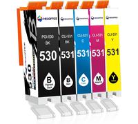 Pgi-530 Cli-531 Lot De 5 Cartouches D'Encre De Compatible Pour Imprimantes Canon Pixma Ts8750 Ts8751 (Pgbk/Noir/Cyan/Magenta/Jaune)[ENC943292]