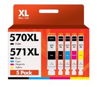 PGI-570 CLI-571 Cartouches PGBK/C/M/Y/BK Multipack Compatible pour Canon 570XL 571XL pour PIXMA MG5750 TS5050 MG5753 MG6850 MG6852 MG5751 TS5055 MG5752 MG6851 TS5051 TS6051 TS6050 (5-Pack)