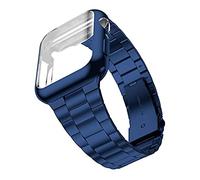 PGLVLZFGFN Sangle + Case compatible for une montre Apple 7 45 mm 41mm 41mm en acier inoxydable en acier inoxydable compatible for IWatch 6 5 4 3 SE 42mm 42mm 40mm 38mm Coque Bracelet de montre(Blue wi