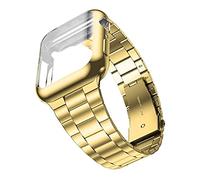 PGLVLZFGFN Sangle + Case compatible for une montre Apple 7 45 mm 41mm 41mm en acier inoxydable en acier inoxydable compatible for IWatch 6 5 4 3 SE 42mm 42mm 40mm 38mm Coque Bracelet de montre(Gold wi